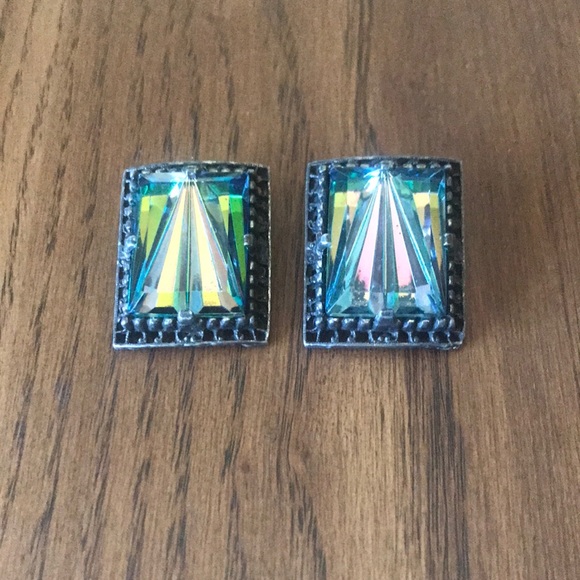 Vintage holographic-stone clip-on earrings